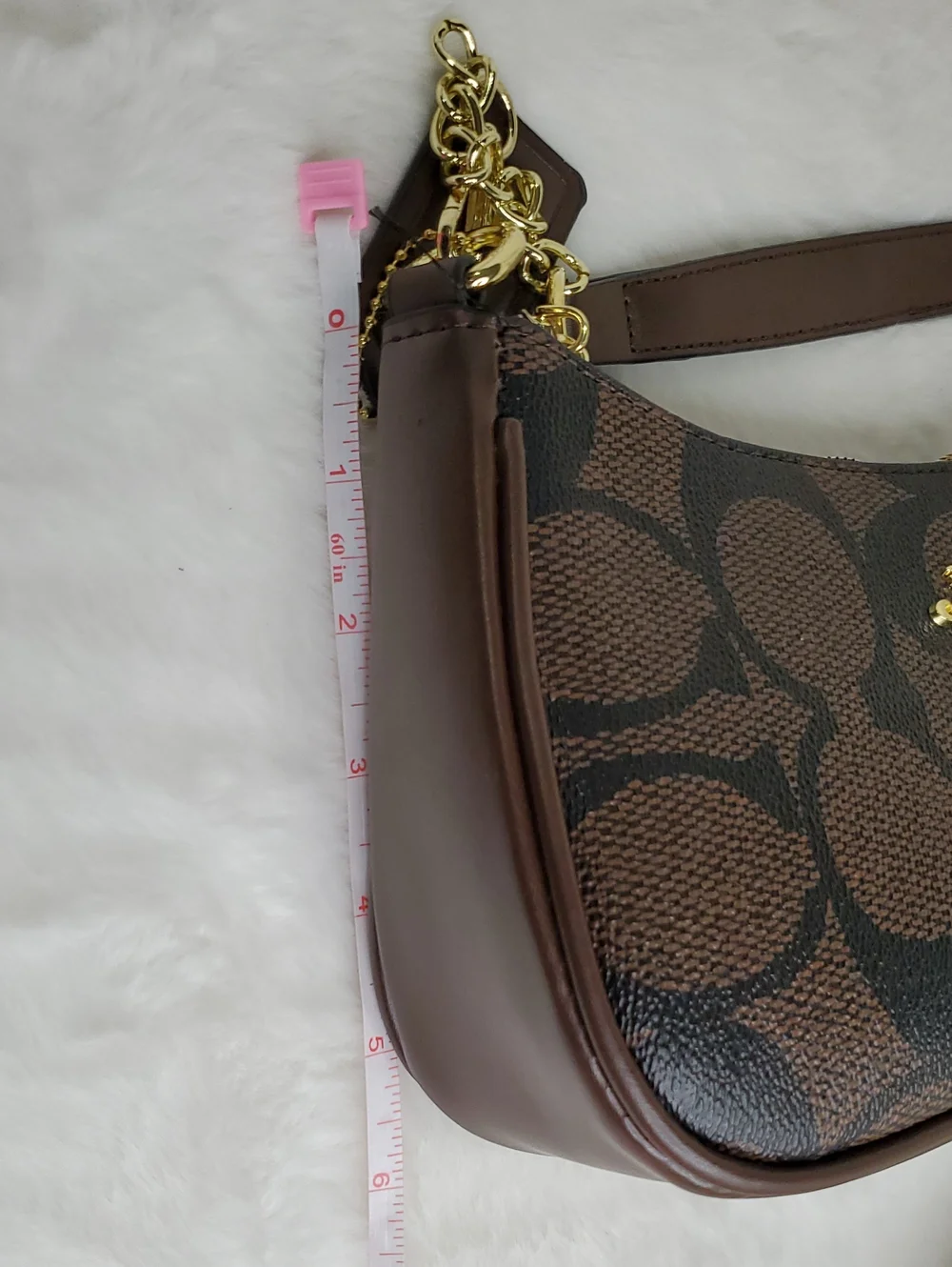 Brown Signature Canvas Shoulder Bag with Gold Chain Inspir@d Luxury Bag